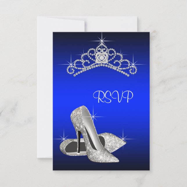 Högklackad tiara Royal Blue Quinceanera RSVP OSA Kort (Framsida)