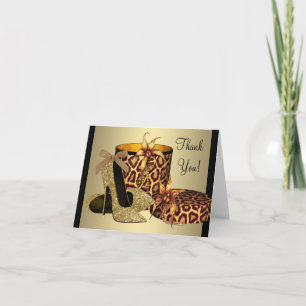 Högklackade skor Guld Leopard Tacksamhetskort Tack Kort