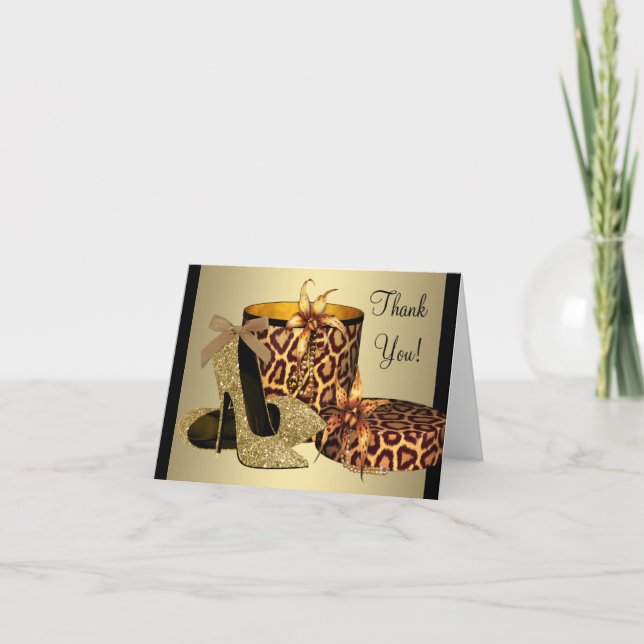 Högklackade skor Guld Leopard Tacksamhetskort Tack Kort (Framsida)