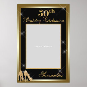 Högklackar 50:e födelsedag Fotoprop Ram Guld Poster