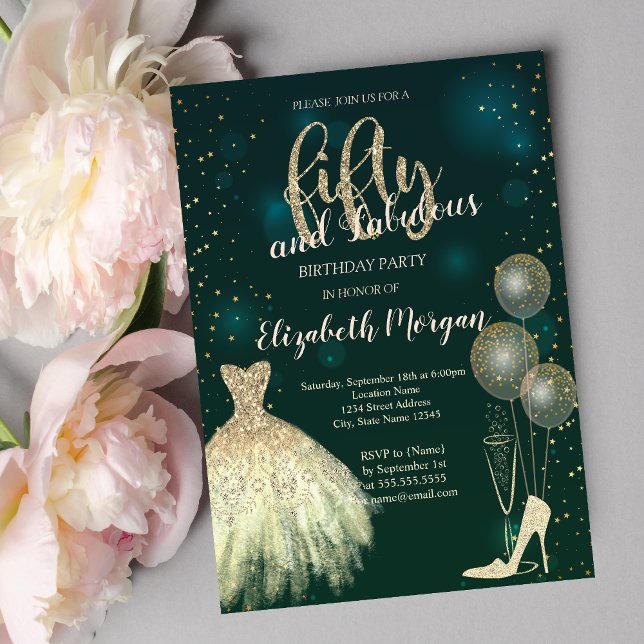 Högklackar,Dress,Stjärna Grönt 50:e födelsedagen Inbjudningar (Skapare uppladdad)