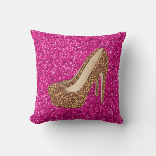 Högklackar för glitter   för shock rosaFaux sko Kudde