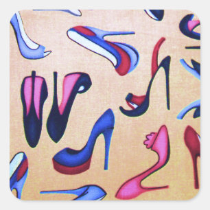 Högklackar Shoes Pumps Collage Mode Fyrkantigt Klistermärke