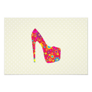 Högklackar, stiletto, Pumps, blommor, röda skor Fototryck