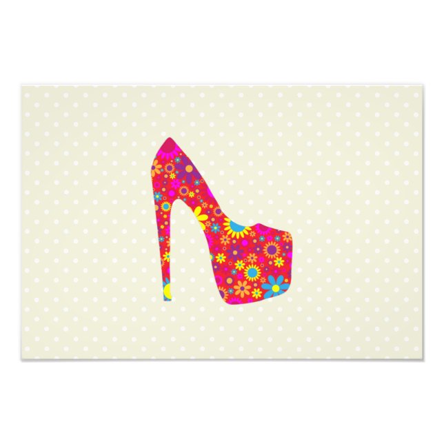 Högklackar, stiletto, Pumps, blommor, röda skor Fototryck (Framsidan)