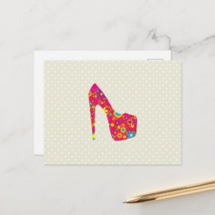 Högklackar, stiletto, Pumps, blommor, röda skor Vykort