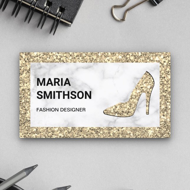 Högklackarna White Marble Cream Guld Glitter Visitkort (Skapare uppladdad)