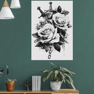 Högkontrast - svart och vit TattoArt-design Poster