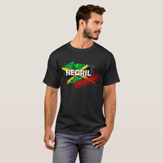 Högkvalitativa Negril OCENSURERAD manar svart T-shirt (Hel framsida)
