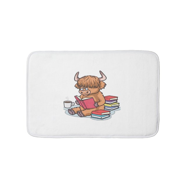 Högland Cattle Cow Read Bokar Drink Coffee Classi Badrumsmatta (Framsidan)