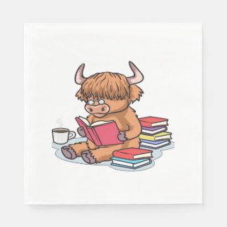 Högland Cattle Cow Read Bokar Drink Coffee Classi Pappersservett