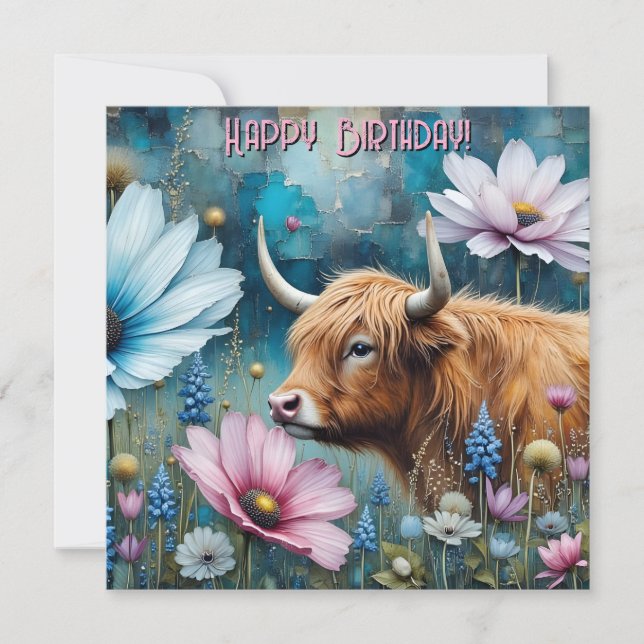 Högland Cow Colorful Cosmos Tapestry (Framsida)