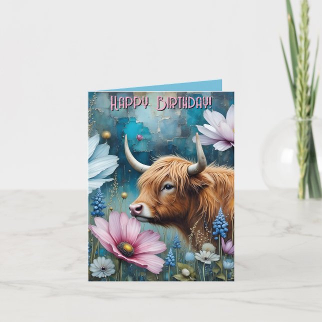 Högland Cow Colorful Cosmos Tapestry Anteckningskort (Framsida)