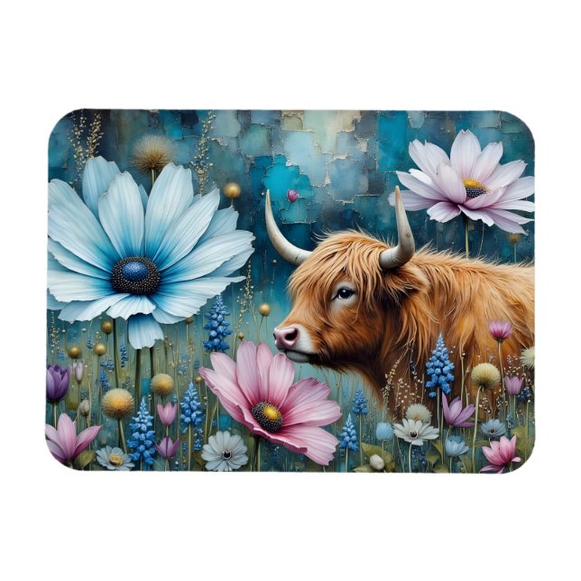 Högland Cow Colorful Cosmos Tapestry Magnet (Horisontell)