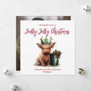 Högland Cow Holly Jolly-julkort - Square Julkort