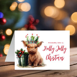 Högland Cow HollyJolly jul FoldedPhoto Card Kort
