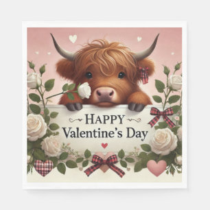 Högland Cow Valentine med Vit ros Pappersservett