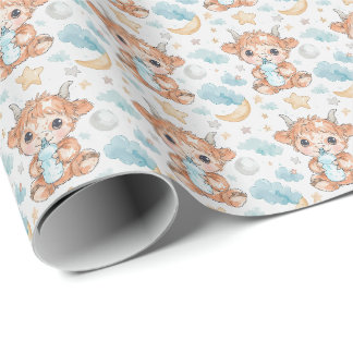 Högland Cute Cute Baby Watercolor Mönster Presentpapper