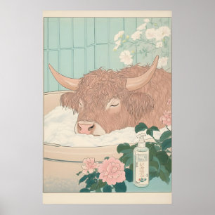 Höglands Cow Print Ukiyo-e Japansk Badrums Konst Poster