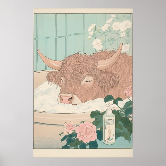 Höglands Cow Print Ukiyo-e Japansk Badrums Konst Poster (Framsidan)