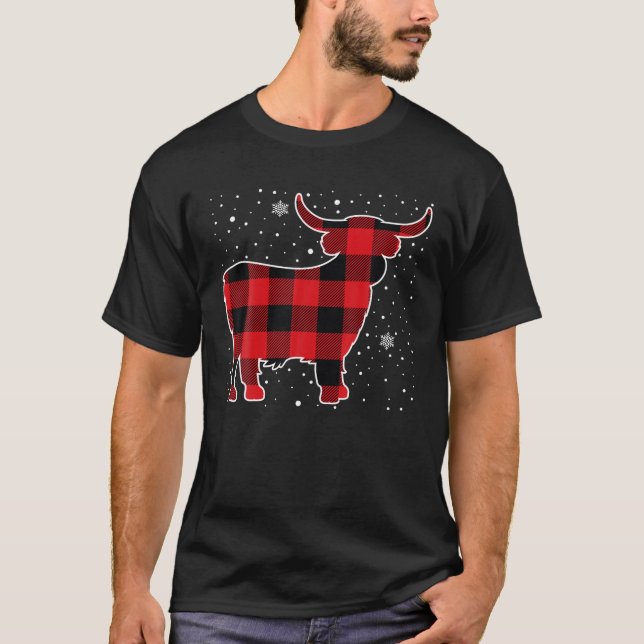 Höglands Cow Röd Buffalo-rutig julpyjamas T Shirt (Framsida)