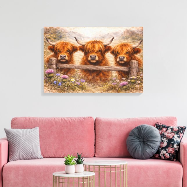 Höglands Ko - Akvarell Djur Canvastryck (Insitu (Vardagsrum))
