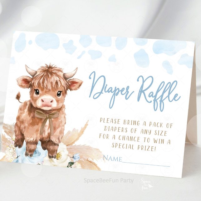 Höglands Ko Heliga Ko baby pojke dusch Tilläggskort (highland cow baby shower, holy cow baby shower, baby shower boy, diaper raffle card, baby shower enc)