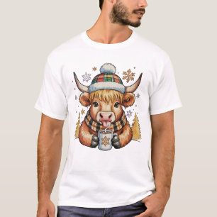 Höglands Ko Jul Fluffig Mysig Söt Guld Jul T Shirt