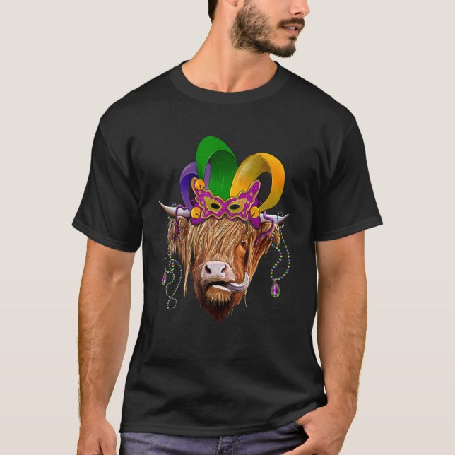Höglands ko kviga Mardi Gras narr hattpärlor 1 T Shirt (Framsida)