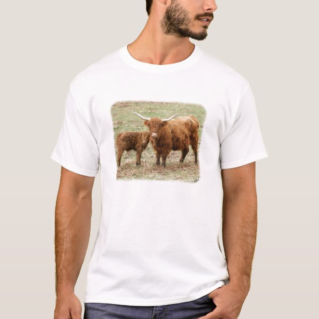 Höglands- ko och kalv 9Y316D-045 T Shirt (Framsida)
