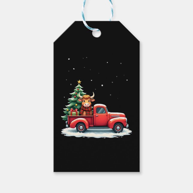 Höglands ko på gårdsbonde i lastbil jul ko Ca Presentetikett (Framsidan)