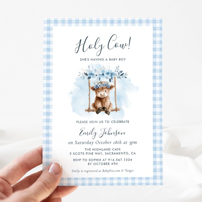 Höglands Ko Pojke Baby Shower Inbjudan (Skapare uppladdad)
