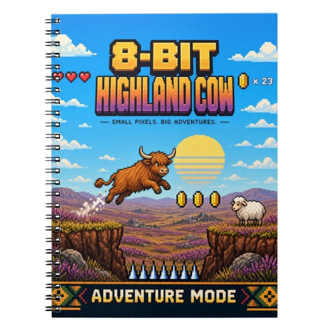 Höglands Ko, Retro 8-Bit Pixel Art Anteckningsbok (Framsidan)