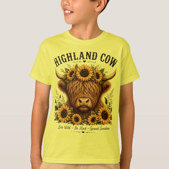 Höglands Ko Solros Krona Inspirerande Vildblomma T Shirt (Framsida)