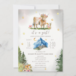 Höglands Ko Stjärnor Blommig Berg Barnkalas Inbjudningar