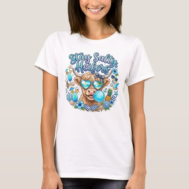 Höglands Ko Strand Sommar Rolig T Shirt (Framsida)