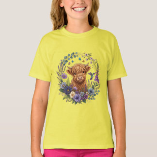 Höglands Ko Vilda Blommor Fjärilar Blommig T Shirt