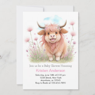 Höglands Ko Whimsical Flickas Babyshower Inbjudningar