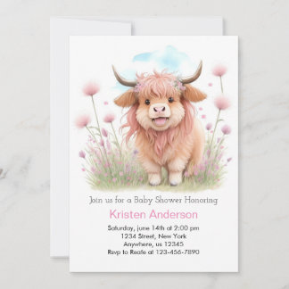 Höglands Ko Whimsical Flickas Babyshower Inbjudningar