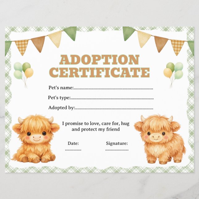 Höglandsboskap adoptera certifikat redigerbar reklamblad (Framsidan)