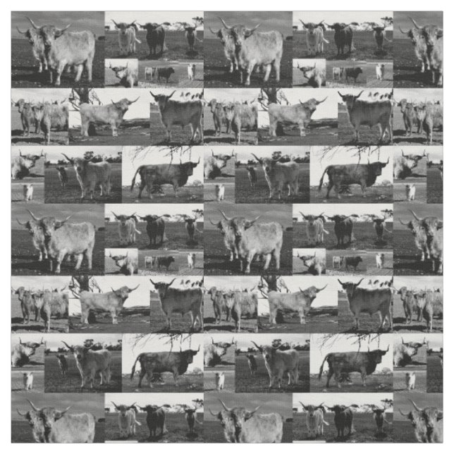 Höglandsboskap Foto Collage i svart och vitt, Tyg (Provkarta)
