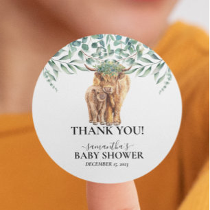Höglandsboskapskalv Baby Shower Eukalyptus Runt Klistermärke