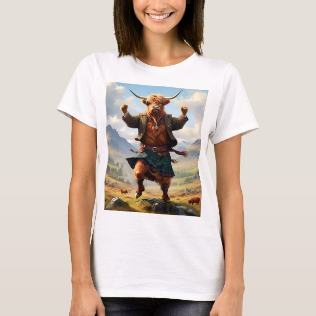 Höglandsdjuret dansar Highland Fling, T Shirt (Framsida)