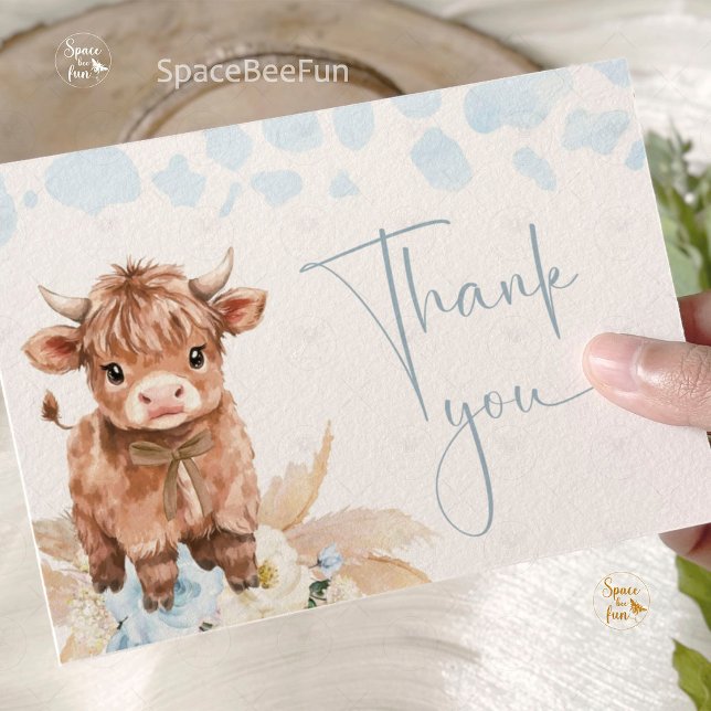 Höglandsgris Heliga ko baby shower Pojke Tack Kort (Highland Cow Holy Cow baby shower Boy Thank You Card)