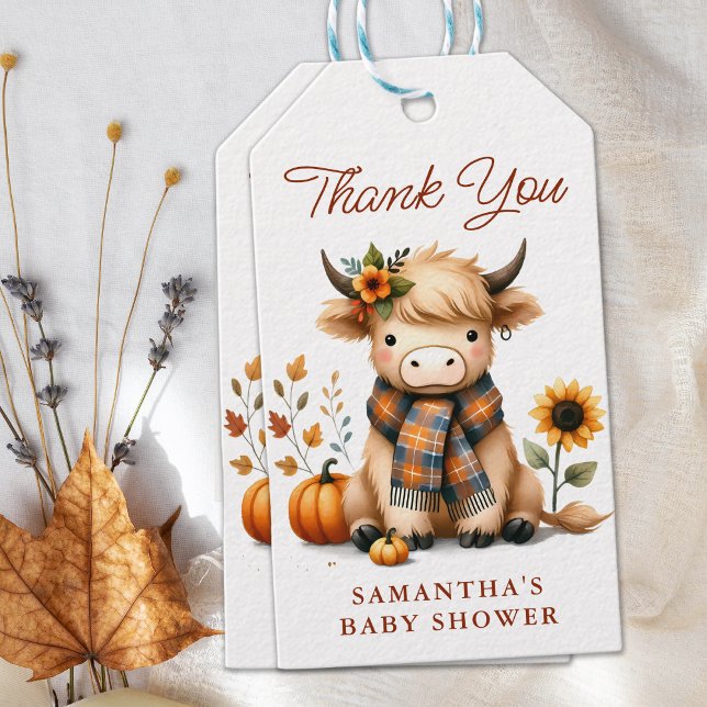 Höglandsgris Höst Söt Kalv Baby Shower Presentetikett (Skapare uppladdad)