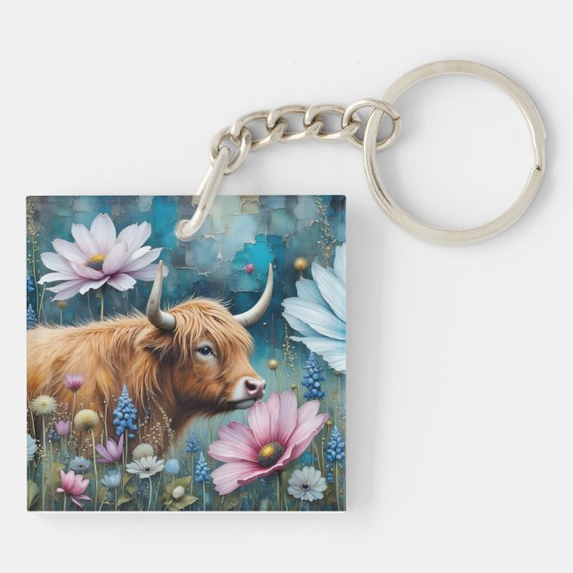 Höglandsgris i färgrik blomstertapet (Baksidan)