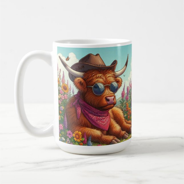 Höglandsgris Ikon Brillemössa och Cowboyhatt  Kaffemugg (Vänster)