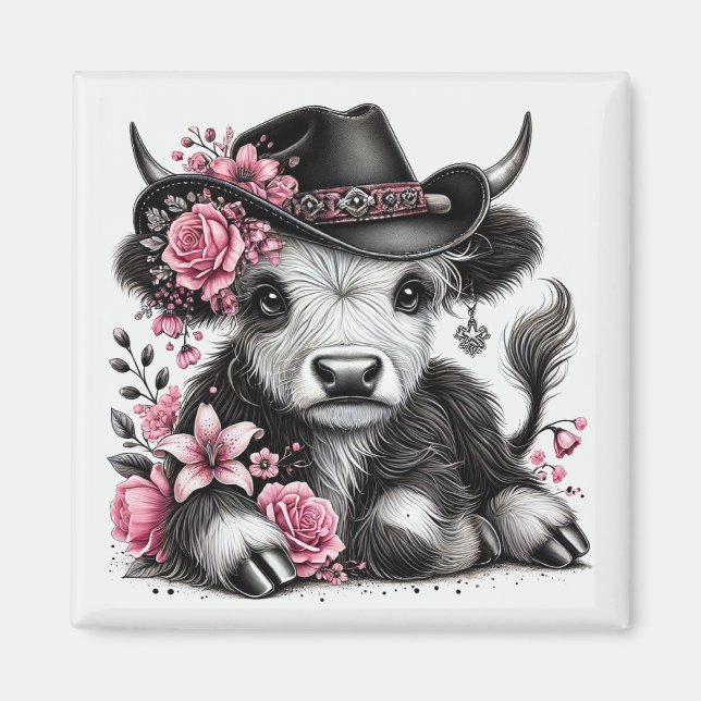 Höglandsgris med blomhatt magnet (Framsidan)