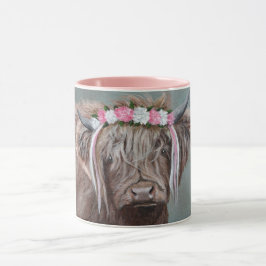 Höglandsgris med rosa och vit krona mugg