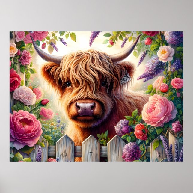 Höglandsgris och rosa rosor poster (Framsidan)